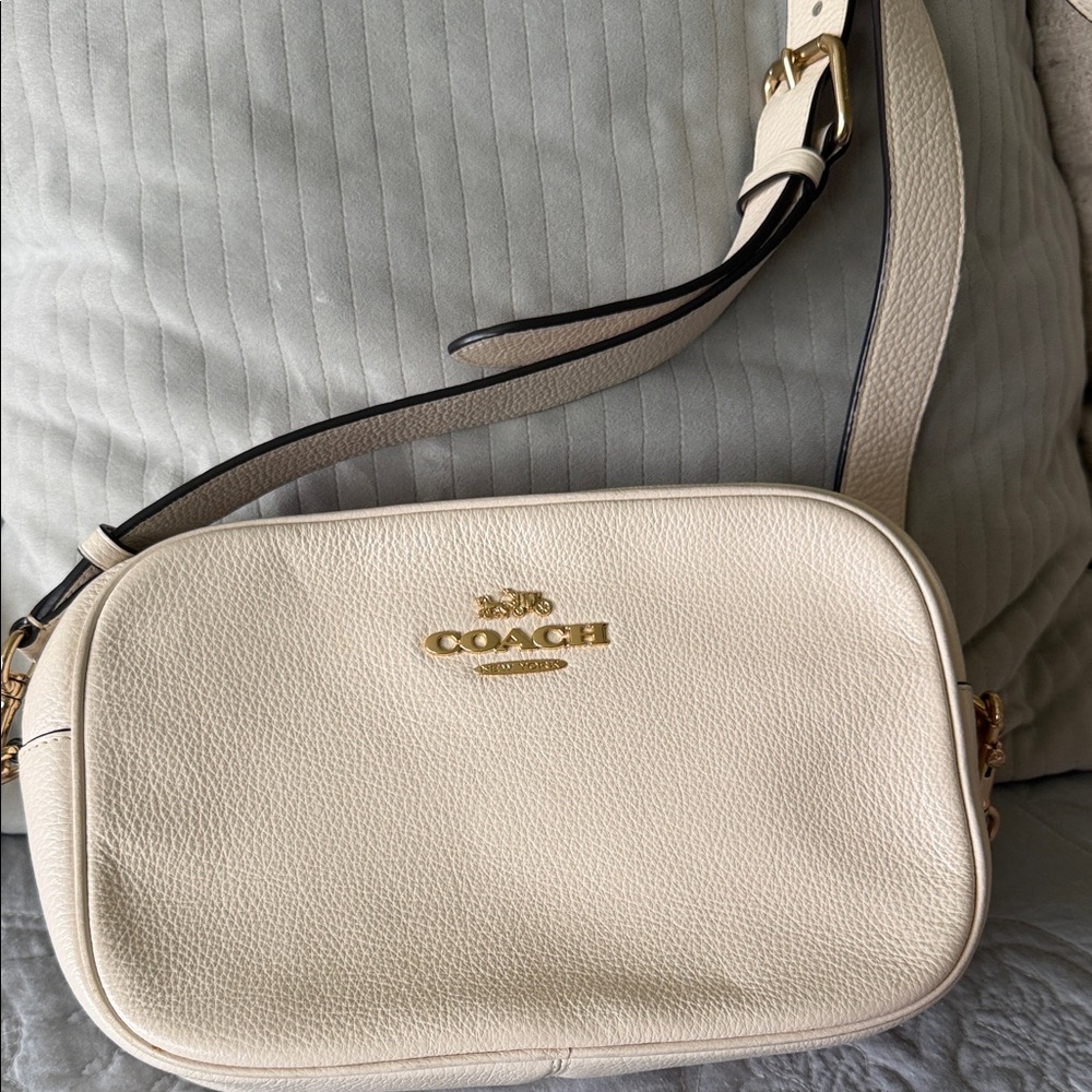 Coach Cream Pebbled Leather Crossbody with Gold Hardware
